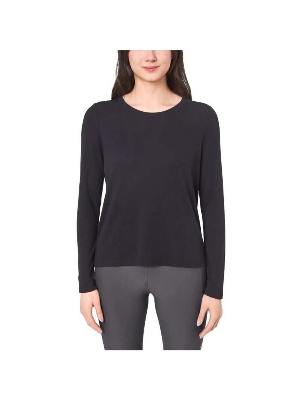 NWOT Mondetta Women's M Black Long Sleeve Ribbed Stretch Top B0612
